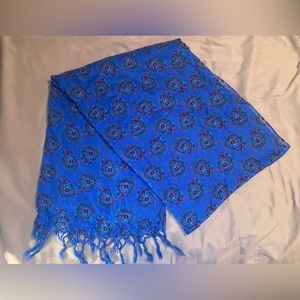 Aerie bright blue floral print scarf/wrap with tassels